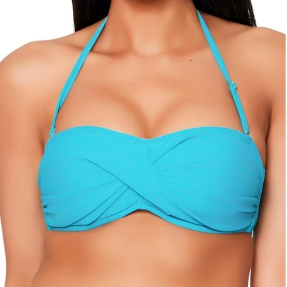 Jessica Simpson Draped Bandeau Swimsuit Top Birdy Medium New - Picture 2 of 5